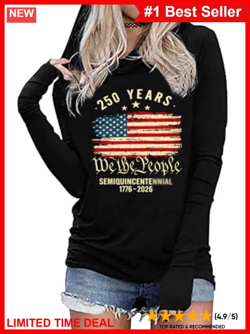 American Flag Hoodie Women Patriotic Long Sleeve Pullover Top Memorial Day 4th